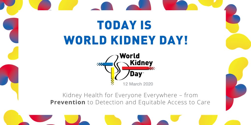 Today is #WorldKidneyDay! Get engaged on your social media and spread the message of the importance of preventive interventions to avert the onset and progression of #KidneyDisease. 
 
Don’t forget to use our hashtag #WorldKidneyDay
 
#KidneyHealth #prevention