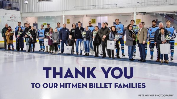 A special THANKS goes out to all our Hitmen Billet Families for opening their homes to our players the season. You have given all our players a home away from home and this selfless act of kindness is greatly appreciated. Thank you for everything you do! #HitmenFamily #NJH #212