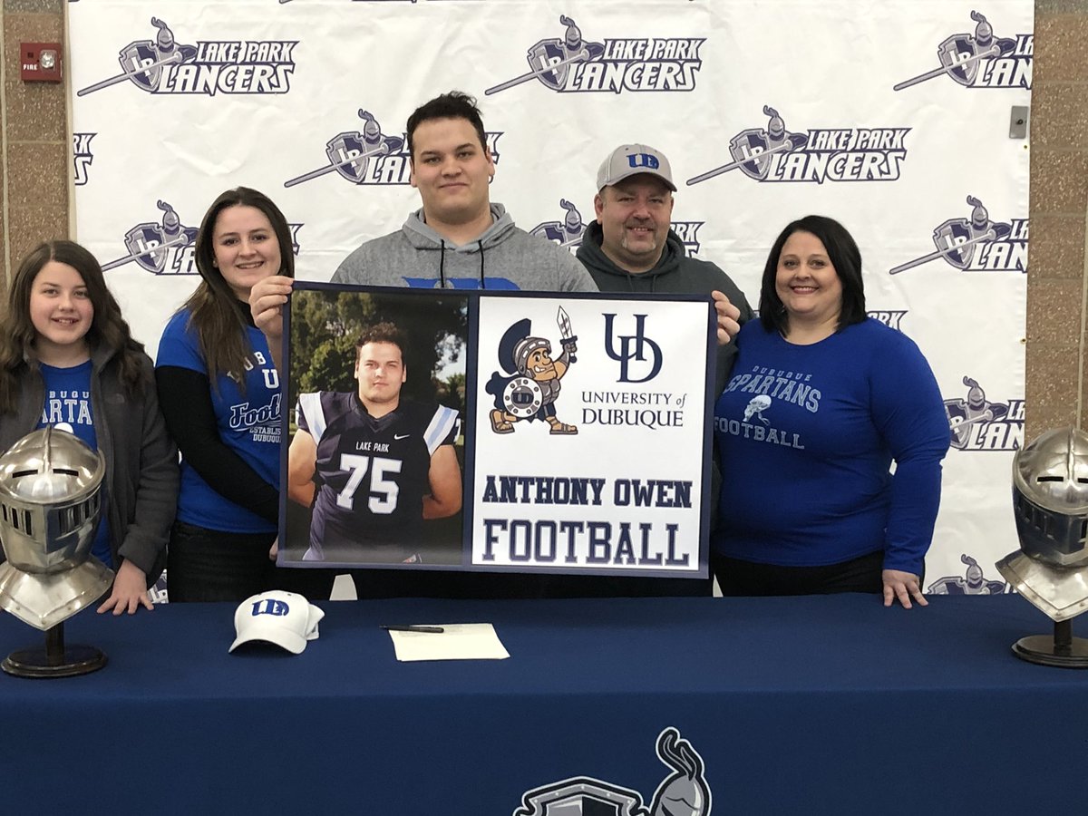 Lake Park congratulates Anthony Owen and his family on his commitment to continue his football career and education at <a href="/UDubuqueSports/">University of Dubuque Spartans</a>
