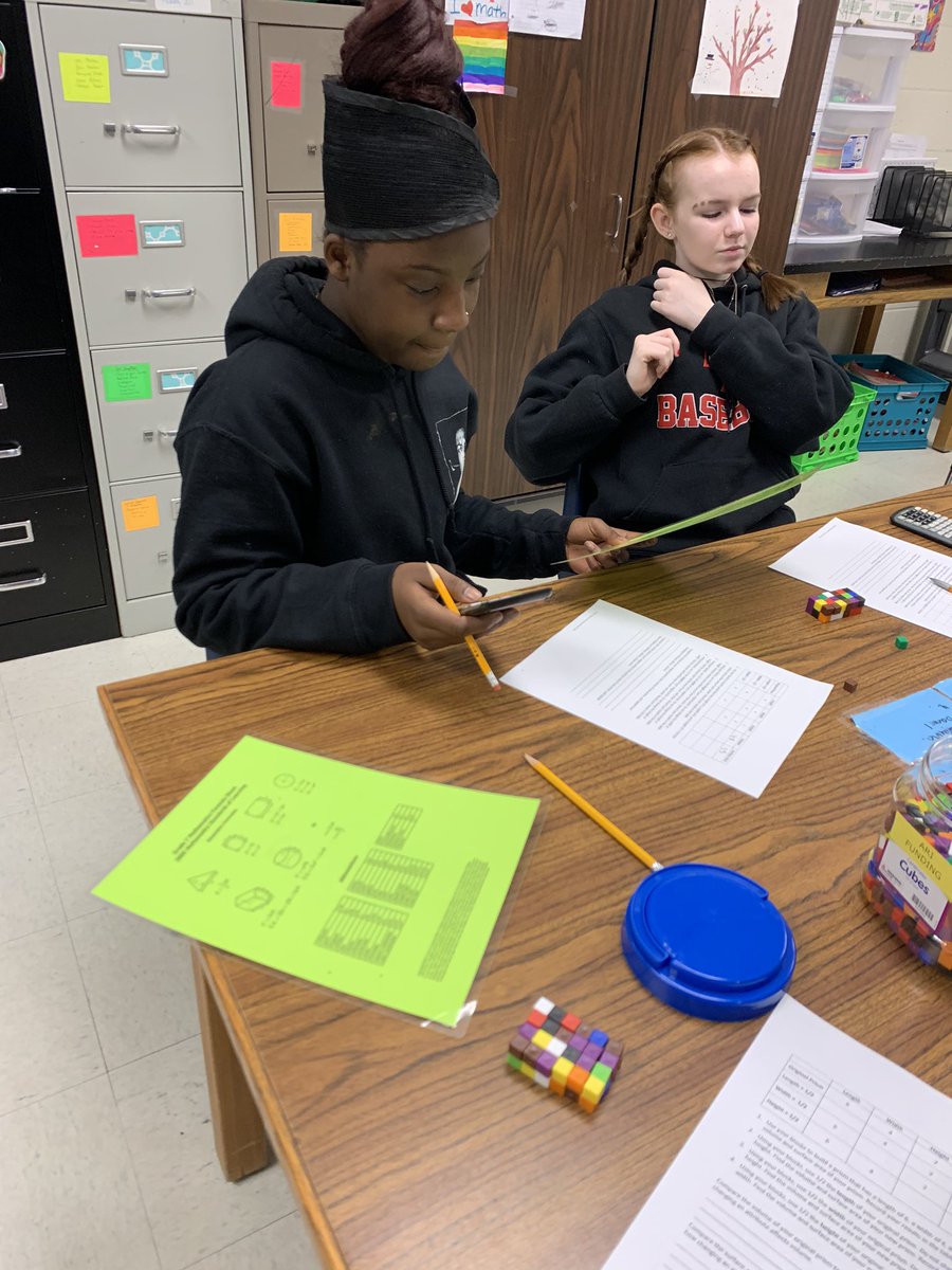 boncichk's tweet photo. Investigating changing attributes with rectangular prisms in Math 7! What happens to the volume when you double the length? The surface area? #vdoeMIPs #constructiontime #blockseverywhere  @staffordmiddle @RicheyRebecca1 https://t.co/ZqBCSkLwsF