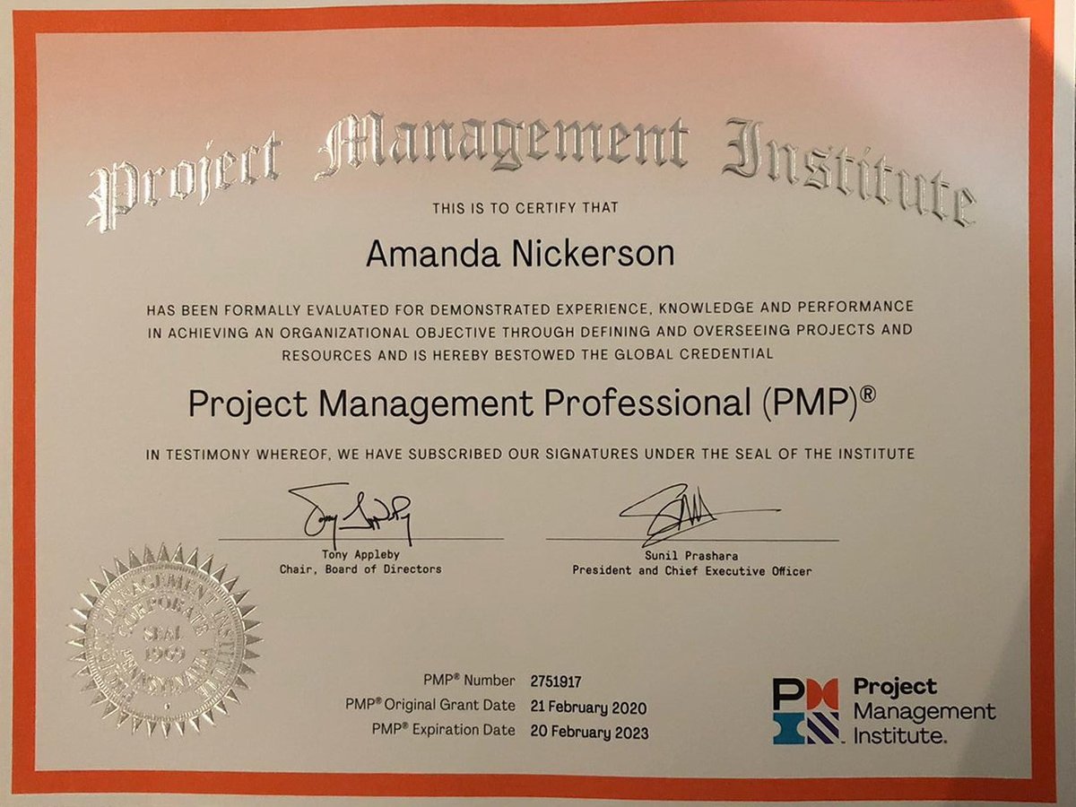 pmvisioninc's tweet photo. Congratulations Amanda!  Best wishes for passing the   Project Management Professional (PMP) exam and good luck for more excellent achievement in the future. https://t.co/bb6iiffqkU
