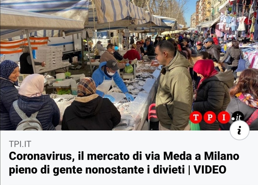 lafeded's tweet photo. @GiuseppeConteIT @RobertoBurioni
Milano, oggi al mercato di via Meda. Almeno secondo questa fonte. A questo punto bisognerebbe veramente chiudere. https://t.co/9B0dINrO9t