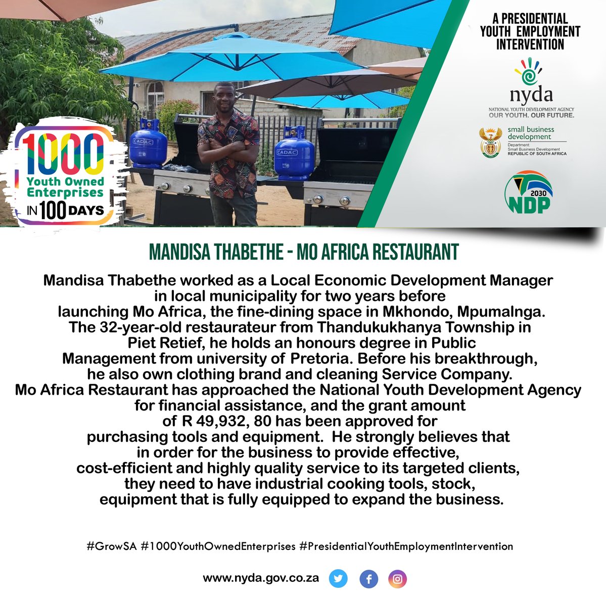 Mandisa Thabethe is one of the young people who've been funded by this amazing initiative that was announced by the President during the 2020 SONA.

Read about him and his business below: 

#GrowSA #1000youthownedenterprises #PresidentialYouthEmploymentIntervention