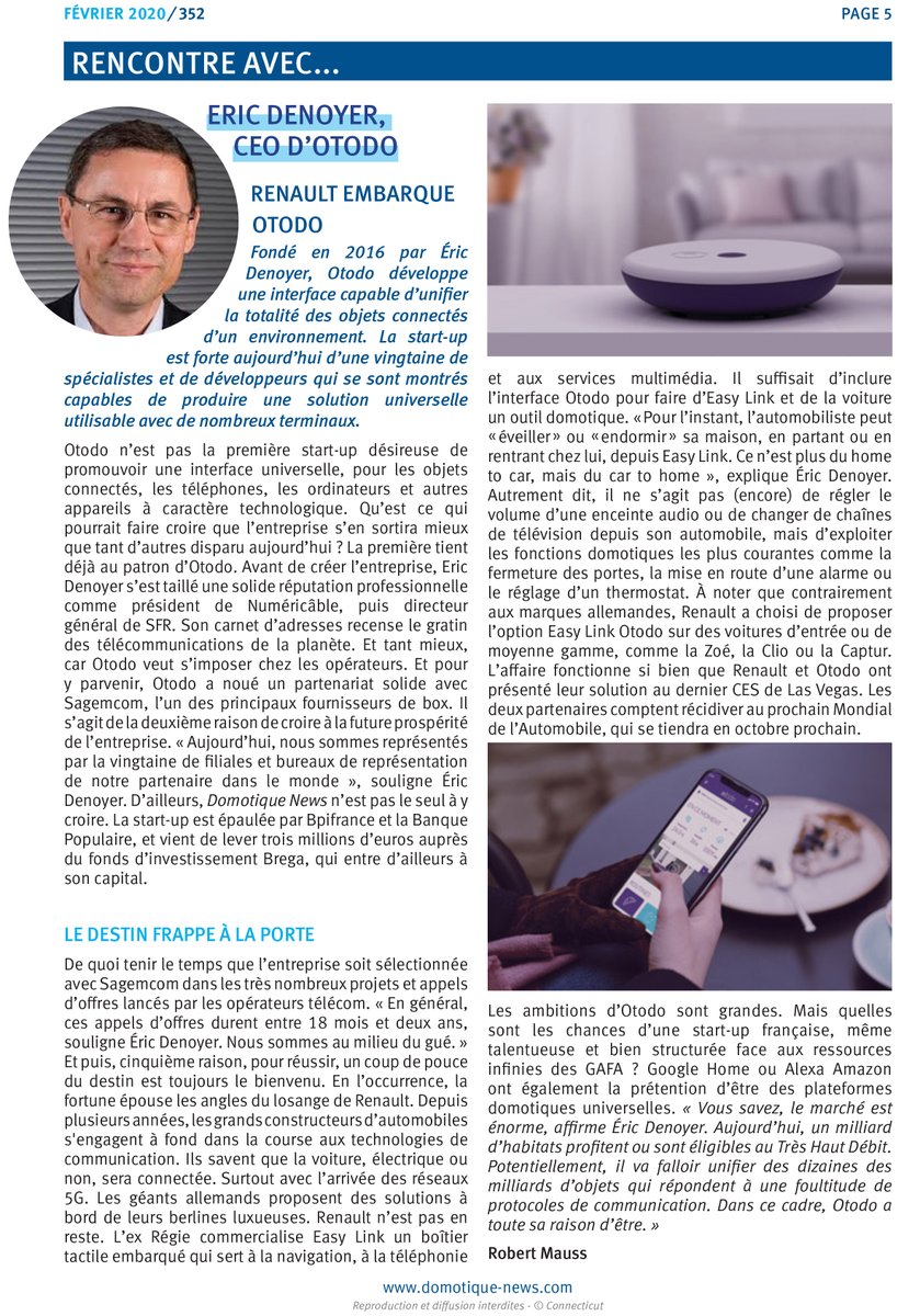 OtodoOfficiel's tweet photo. @domotique_news, créé par Bruno de Latour, revient sur notre partenariat avec @sagemcom, ainsi que notre succès au #CES2020 auprès de @Groupe_Renault, mais aussi sur notre toute dernière levée de fonds avec @BreegaVC.

Revenez sur nos actualités 👉 https://t.co/0dQlyOF42z https://t.co/RRBcdOfJMn