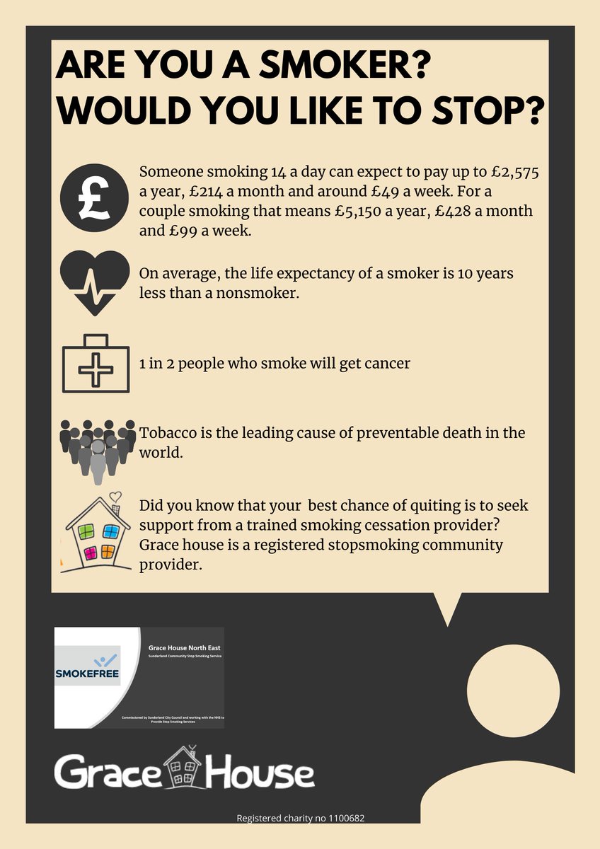 Today is National No Smoking Day!!

As a registered smoking cessation provider, we at Grace House are celebrating this day and encouraging everyone to take the first step towards quitting smoking by reaching out to us!!

For more info contact: 01914352088 or info@gracehouse.co.uk