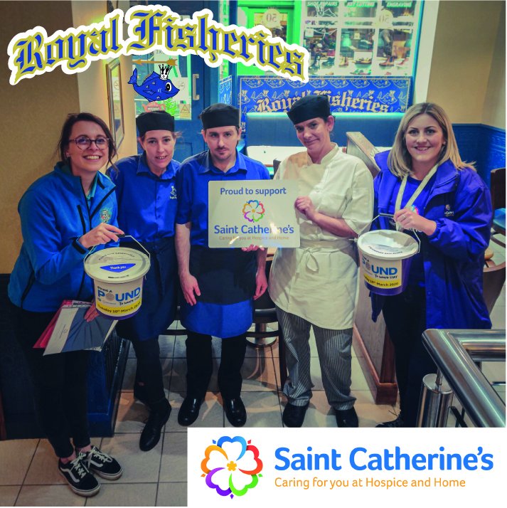 RoyalFisheries's tweet photo. Great to be involved with the @YorksCoastRadio 'Bring a pound to work day' yesterday. Here is a photo of some of our team showing their support for @saintcathsuk (Saint Catherine's). #BAPTWD https://t.co/eu2AdNw1wO