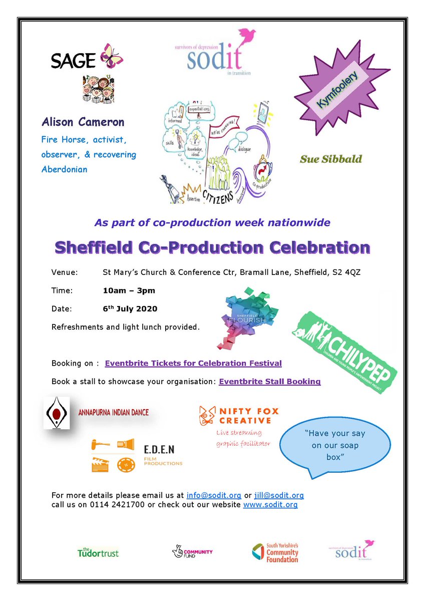 soditsheffield's tweet photo. ITS official ….information for our connecting communities festival in July 😀 book your place today 👍its going to be fab , comedy , dancing , local choir , local speakers , cake and yummy food. part of national co production week ….https://t.co/F8YtDxI5r8 https://t.co/wZyuTFnlej