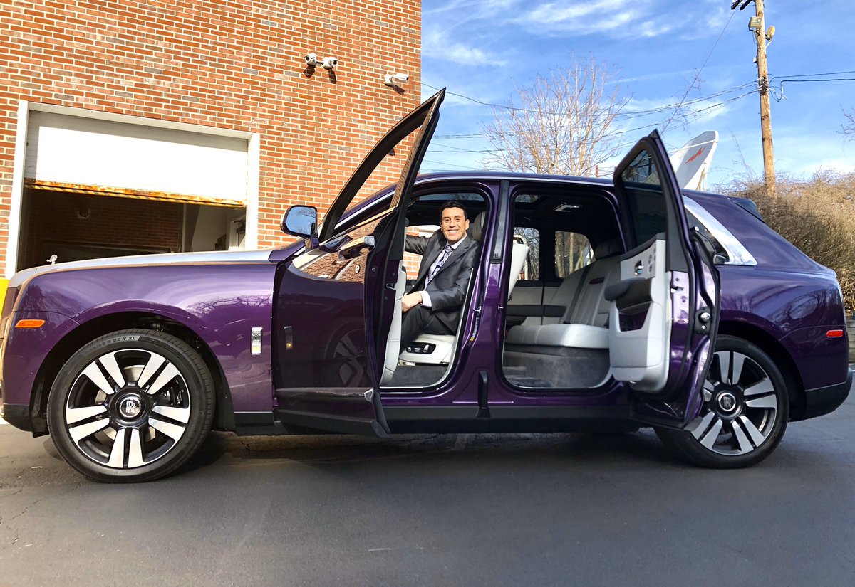 NickFoleyNews's tweet photo. Sitting in the brand new #Cullinan from @RollsRoyce is about as close as I’ll get to owning it but at least I color coordinated. In case you’re interested price tag is $425k. #whip #coachdoors #philly https://t.co/vobUr2Jb6K