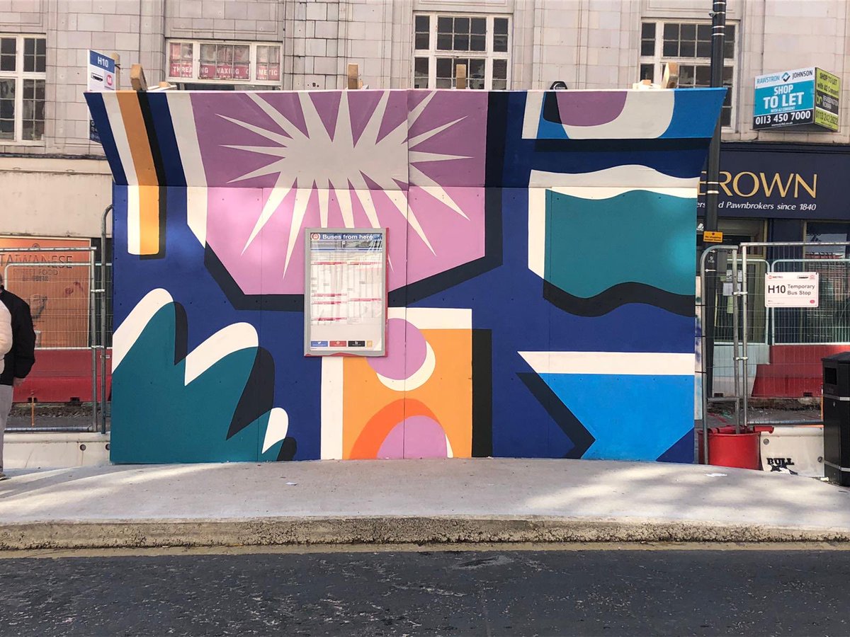 Leeds_City_Ctr's tweet photo. We have worked with the very talented local artist @em_hardaker on the @ConnectingLeeds #headrow project painting one of the temporary bus stops, we think it looks great 🙌🙌 https://t.co/4CoIKCnDQh