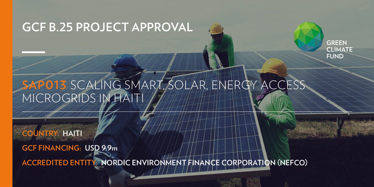 theGCF's tweet photo. GCF Board #GCFB25 approved project SAP013 with @NefcoNordic, addressing #energypoverty by developing affordable #solar #microgrids to provide #renewableenergy access to off-grid communities in southern #Haiti. #mitigation #adaptation Learn more: https://t.co/Gi2SUlQYRU https://t.co/cXFLaLgBEz
