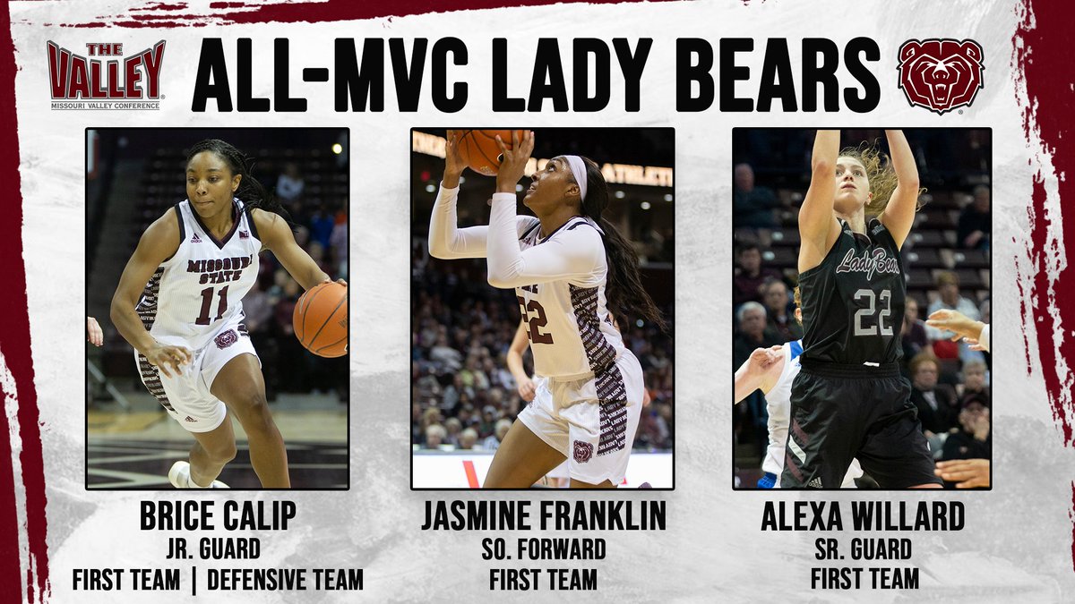 Missouri State Lady Bears (@mostatewbb) on Twitter photo The awards continue for the Lady Bears as Brice Calip, Jasmine Franklin and Alexa Willard all earn <a href="/ValleyHoops/">MVC Basketball</a> First Team honors while Calip adds a Defensive Team selection!
MORE⤵️⤵️
bit.ly/2W0qTbP The awards continue for the Lady Bears as Brice Calip, Jasmine Franklin and Alexa Willard all earn <a href="/ValleyHoops/">MVC Basketball</a> First Team honors while Calip adds a Defensive Team selection!
MORE⤵️⤵️
bit.ly/2W0qTbP