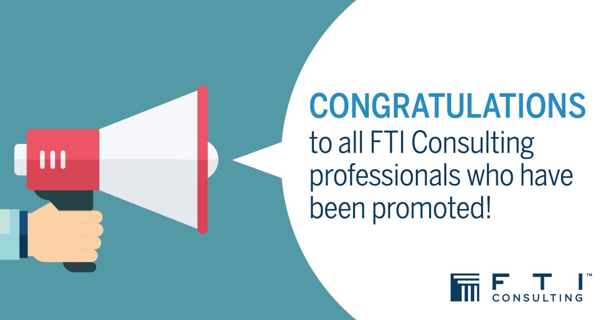 FTIConsulting's tweet photo. We are pleased to share that more than 1,000 of our professionals have been promoted across the firm. Congratulations to all! #TeamFTI https://t.co/MlLz7xgajr