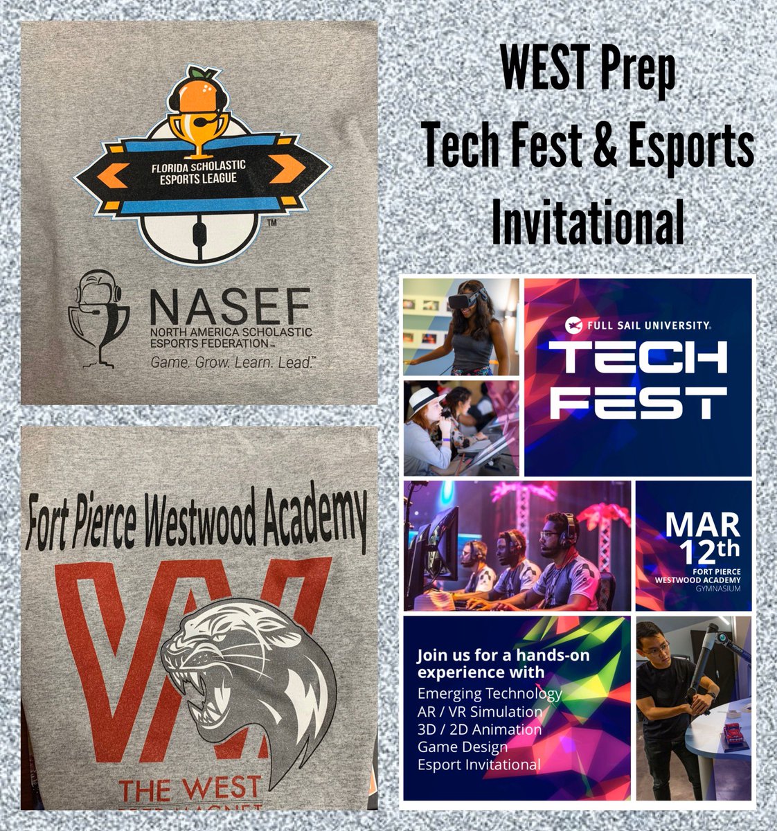 MagnetSlps's tweet photo. Thank you to @NASEFeduFlorida for our @FPWHS #Esports Invitational Tshirts. We are excited to host the @FullSailArmada #TechFest tomorrow! @1SLPS #FullSailOnTour #FullSailArmada #SLPSMagnet #SuperSmashBros #theWESTprepmagnet #STEAMcareers #NASEF #FLSEL https://t.co/eyjVd6e344