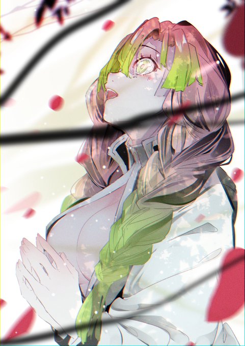 米室さんがTwitterに投稿した甘露寺蜜璃(鬼滅の刃)のイラスト。