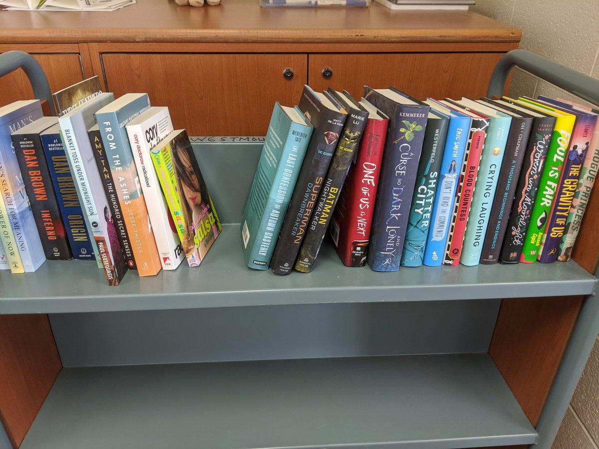 LibraryWCI's tweet image. More new books! These books are just waiting to be processed and put on the shelves. #amreading #bewolves