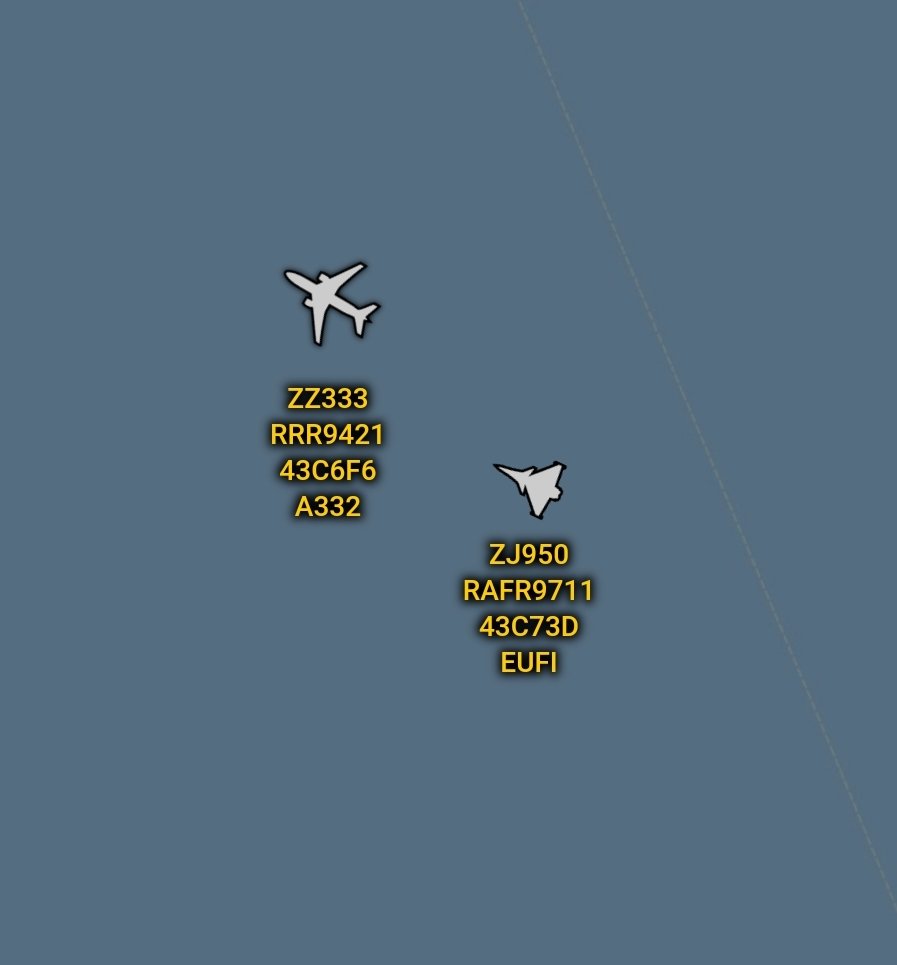 is_keelu's tweet photo. RAF
Airbus Voyager
#RRR9421 #ZZ333 #43C6F6
Eurofighter Typhoon FGR.4
#RAFR9711 #ZJ950 #43C73D
Both spotted off the coast of #Israel https://t.co/VWmyaJ17Pn