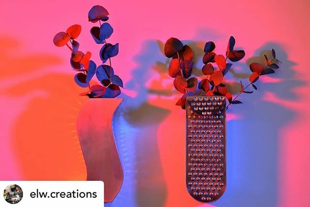 Posted <a href="/withregram/">Repost app</a> • <a href="/elw/">Gene Wahrlich</a>.creations My final pieces in red and blue light, highlighting the texture and reflections made by fly pressing.
.
The project began by being inspired by the Memphis design era, but I like how the aesthetic took a step away from this and resulted in …