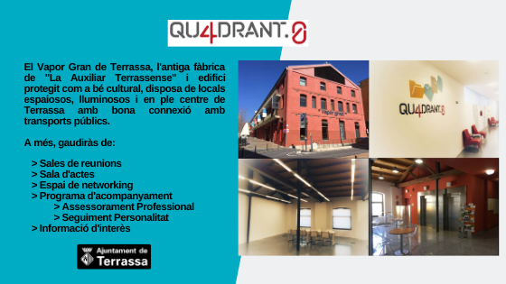 trsinnovacio's tweet photo. Si ets una #empresa #innovadora o amb un alt valor afegit i estàs buscant espai per a desenvolupar la teva activitat, vine a #Qu4drant.0 de #Terrassa i allotja't amb nosaltres. 

Per més informació, contacta'ns:
https://t.co/WGh8lkQmtR

@ajterrassa @Trsempresa https://t.co/63ZK16rxsz