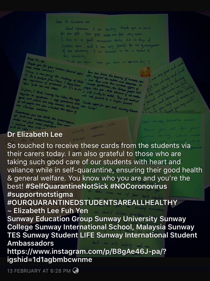 Dear US Universities, pls note we do NOT throw our students out en masse onto the streets on 5 days notice just because we are fearful of COVID-19. This is how we take care of our students who come to Malaysia at <a href="/SunwayU/">Sunway University</a> <a href="/SunwayC/">Sunway College</a>. Have a heart! instagram.com/p/B8c0ZD4pvYl/…
