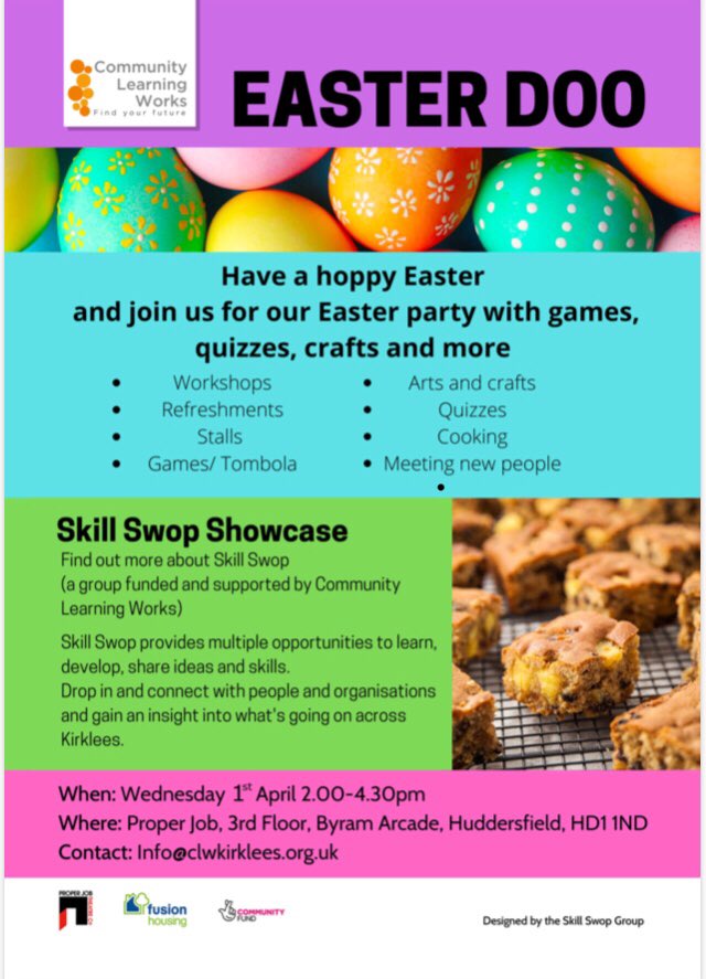 castlecomhub's tweet image. Oooo an Easter Doo!! Sounds like yummy fun .. cake and cooking and refreshment! Arts, crafts and quizzes too. ⁦@CLWKirklees⁩ ⁦@LABProjectPJ⁩