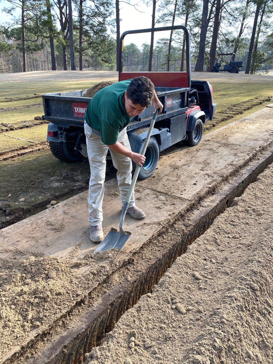 dalton_parham99's tweet image. Getting some hands on learning this morning as we install some much needed drainage on hole no. 1 #mycarolinasmorning
