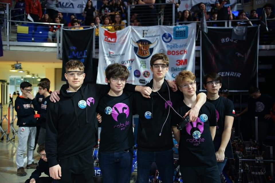 TRabyte's tweet photo. Meet our drive #team! It is these young men, who operate the complex control devices and steer the robot. Each of them went through a special training, maximising their driving skills. We can safely consider yesterdays results their completion certificate!

#FRC #team8127 #robots https://t.co/17sxQXWFZ3