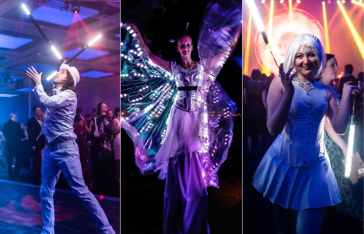 Tonight 3 of our performers are adding a little light to a corporate event. LED shows or meet &amp; greets are a great way to add something special to your event.  #ledperformers #flambecircus #evententertainment