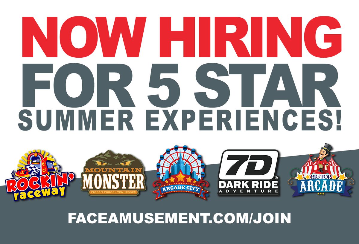 FACEFUNOfficial's tweet photo. Who is ready to work for FUN! FACE is having a hiring party this Saturday 3/14 from 10AM-3PM at Rockin Raceway! We are hiring for several opportunities across Pigeon Forge! https://t.co/1yxCk3xULT https://t.co/HJDJ1byfdg