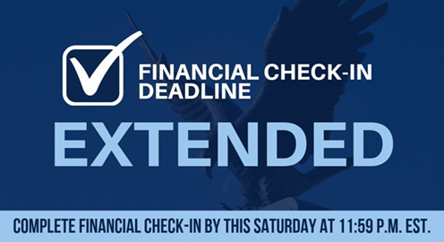 LibertyMil's tweet photo. Did you hear that the Financial Check-In (FCI) deadline was extended? The last day to complete FCI for the Spring D sub-term will be Saturday, Mar. 14. Contact us at (855) 355-4947 or LUOMilitary@liberty.edu if you need assistance! #LUMilitary https://t.co/T3cP9KQXnY