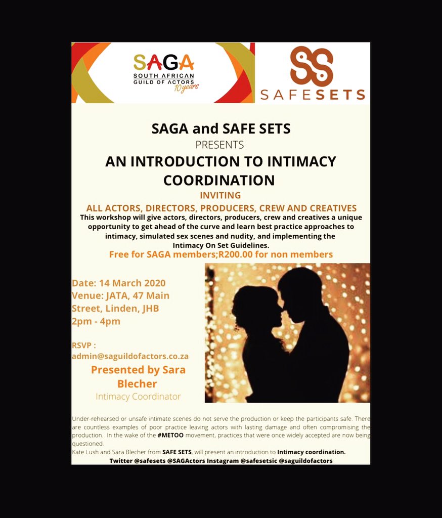 SAGActors's tweet photo. Don’t forget to rsvp for your spot in this amazing workshop and opportunity to learn more about intimacy #actorslife #onset #actors #saga #workshops #iamactor #SetLife @SAGActors https://t.co/zUNIIkmqoY