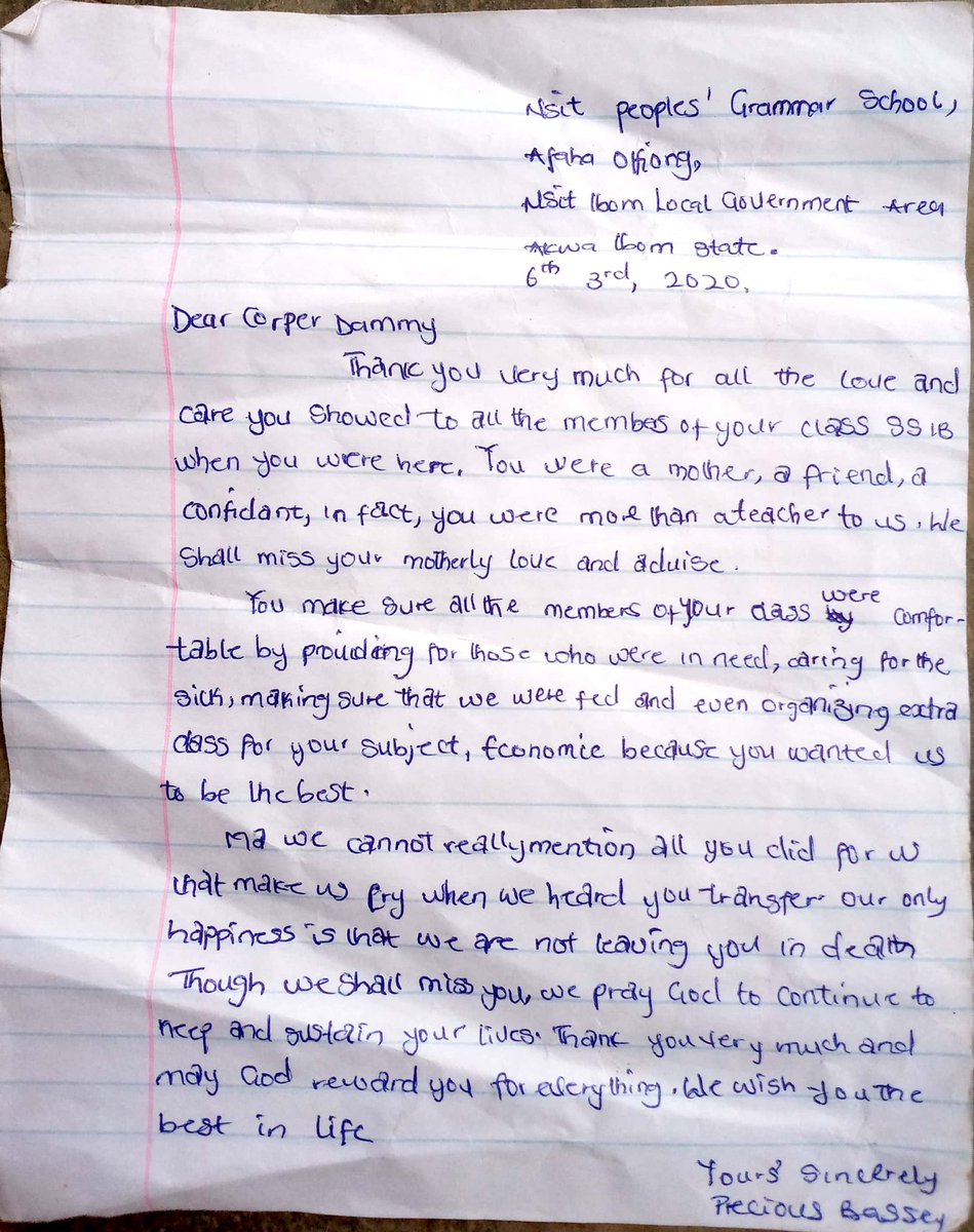 BanigbeD's tweet photo. This goes into my NYSC Dairy &amp; I will be keeping this for a long time. The emotions in this letter transcends the errors. https://t.co/6R4Nma1yjU