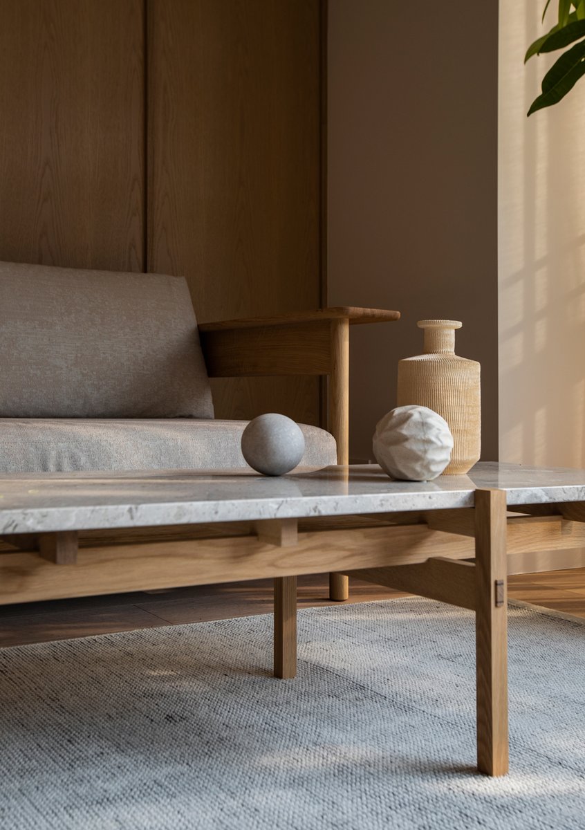 The KCS Coffee Table, designed in collaboration with Keiji Ashizawa Design for Karimoku Case Study. Sharp details, paired back aesthetics and a soft, warm design language characterize the Kinuta collection.