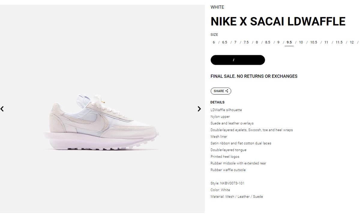 海外/追記】 KIHT Sacai × Nike “LDWAFFLE” “Tirple Black/Triple 