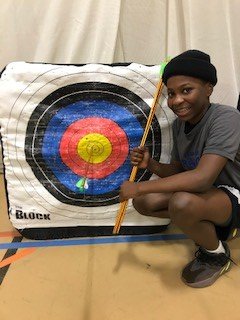 All smiles when you hit a Bullseye in Archery! <a href="/FMS_PE/">FMS Phys Ed Dept</a> <a href="/FMS_BCPS/">Franklin Middle BCPS</a> <a href="/sports_fms/">FMS Athletics</a>
