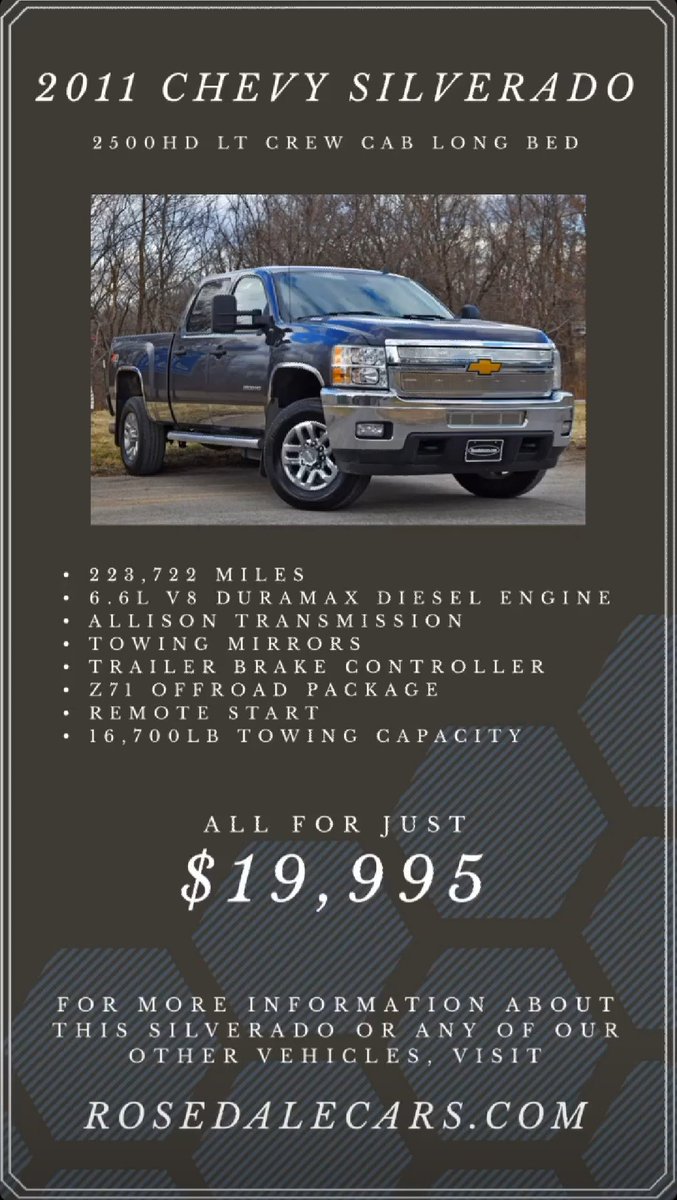 RosedaleAutoKC's tweet photo. #chevrolet #chevy #silverado #2500HD #diesel #duramax #beast #strong #work https://t.co/MCm6j6pEhy