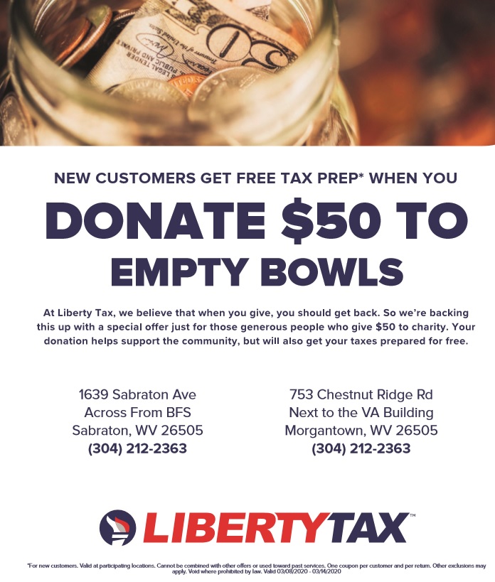 EmptyBowlsMon's tweet image. Have you filled your taxes yet? Liberty Tax will do them for free with a $50 donation!