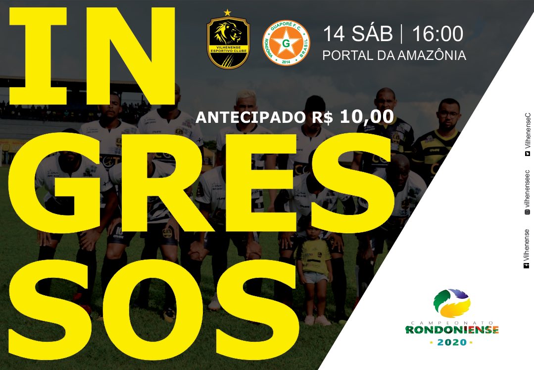 VilhenenseC's tweet photo. Sábado ás 16h o #LeaoDoNorte entra em campo, no Portal da Amazônia, pelo Campeonato Rondoniense.

Os ingressos, antecipados a 10 reais,  já estão disponíveis em nossos pontos de venda:

Banca do Zóio

Lavador Lava Mais 

Líder Distribuidora 

Elna Maria (69) 98416-0392 https://t.co/3r0l1J4CVh