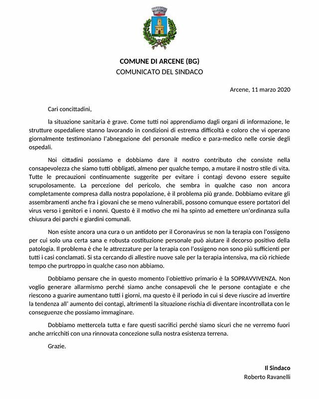 a_rozzoni's tweet photo. Oggi è il momento della responsabilità, dobbiamo arrestare il contagio.
Fate tutti la vostra parte: #stateacasa 
Il comunicato del nostro Sindaco.
@informarcene 
#coronavirus https://t.co/g6ixX6EsAM https://t.co/weRUDnIzUw
