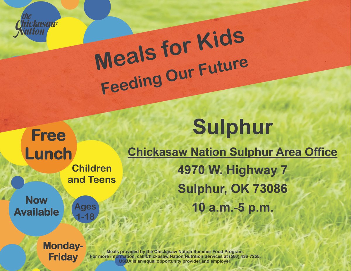 ChickasawNation's tweet photo. When schools close for #SpringBreak, many children lose access to daily meals and nutrition. The Chickasaw Nation is bridging this hunger gap by providing free meals March 16-20. ALL CHILDREN ages 1-18, both Native and non-Native, can receive meals. https://t.co/QqJSI9Np9u