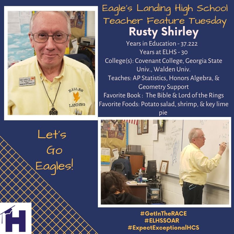 ELHS_HCS's tweet photo. We are recognizing another one of our ELHS retirees for today's #TeacherFeature! Our very own Dr. Shirley is a man of many interests! He enjoys everything from collecting swords to eating key lime pie while reading Lord of the Rings. #GetinTheRACE #ExpectConnections #ELHSSOAR https://t.co/YRfZwlt25M