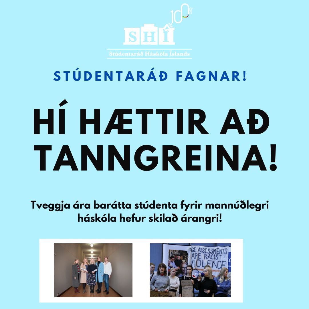Eftir ötula baráttu Stúdentaráðs með Röskvu í meirihluta síðustu tvö ár hefur Háskólaráð ákveðið að endurnýja ekki samning sinn við Útlendingastofnun og hætta að framkvæma tanngreiningar á fylgdarlausum börnum. Við viljum einnig hrósa og þakka <a href="/NoBordersIcelan/">No Borders Iceland</a> fyrir sína baráttu.