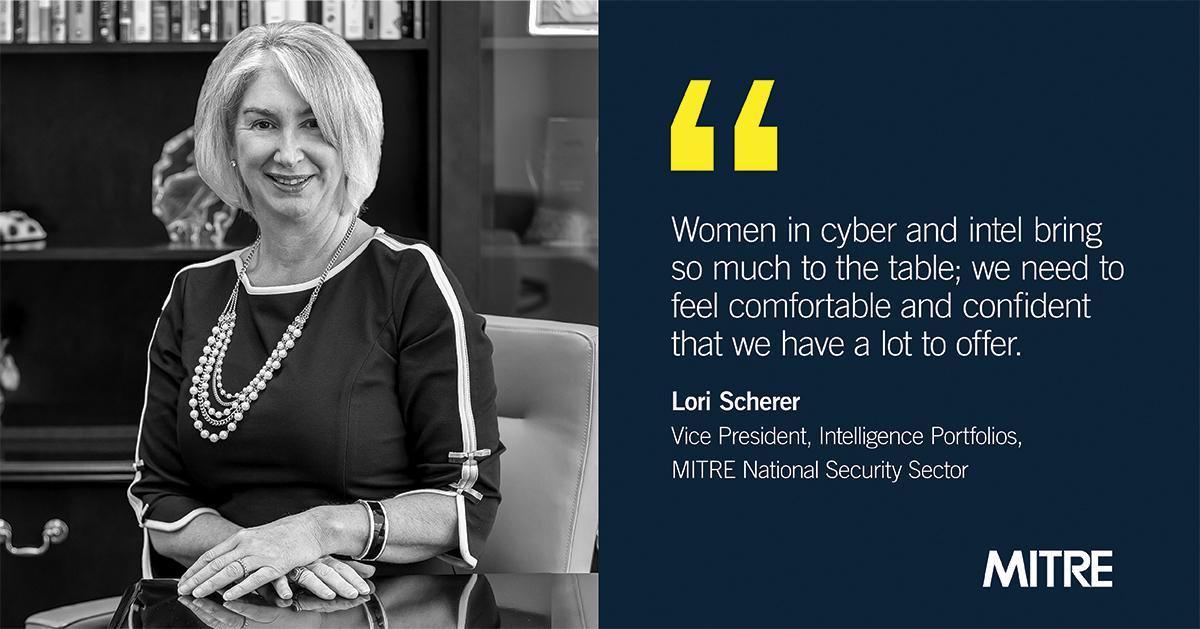 MITREcorp's tweet photo. Throughout March we'll share the experiences of and advice from women at MITRE working in #cyber and intelligence. Meet Lori Scherer, VP of Intelligence Portfolios, MITRE National Security Sector. #WomensHistoryMonth #WomenInSTEM #TeamMITRE https://t.co/PXPrZ8E2HX