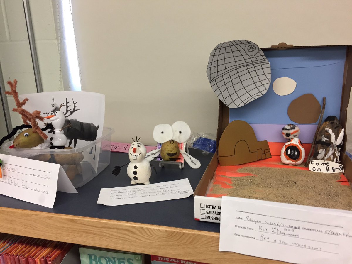 SchLibRI's tweet photo. RT@suescanlon5 #Readingweek excitement @CIPLearns
with door decorations, spuds in duds, and flashlight reading! #librarylife #RIDeptEd #booklove #RIReads https://t.co/gI01HPmG6V