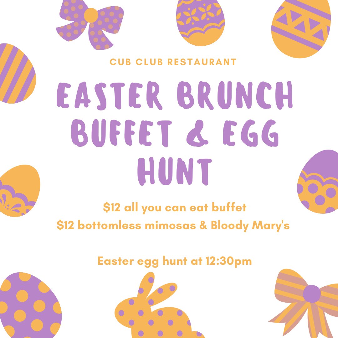 Don't miss our annual Easter Egg Hunt at the stadium! April 12th at 12:30p.m. This will follow our Easter Brunch buffet🐰