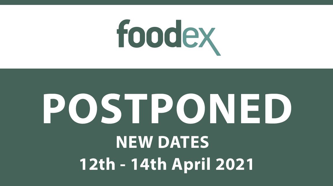 Foodex's tweet photo. Due to the current Coronavirus threat the UK Food Shows have been postponed. Foodex will now take place from 12th to 14 April 2021. You can read the full statement here >> https://t.co/1li8WE3fTn #FDX2020 https://t.co/c17EbuSOcF