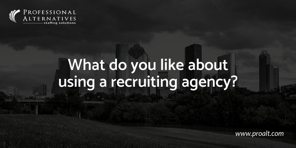 proalt_houston's tweet image. We want to hear from YOU! Hiring managers and job seekers please tweet your answers regarding the question below:

For more information on our recruiting agency view our website proalt.com! 
#proalt #qualityquestions #askingyou #youranswers #thoughts #recruiting
