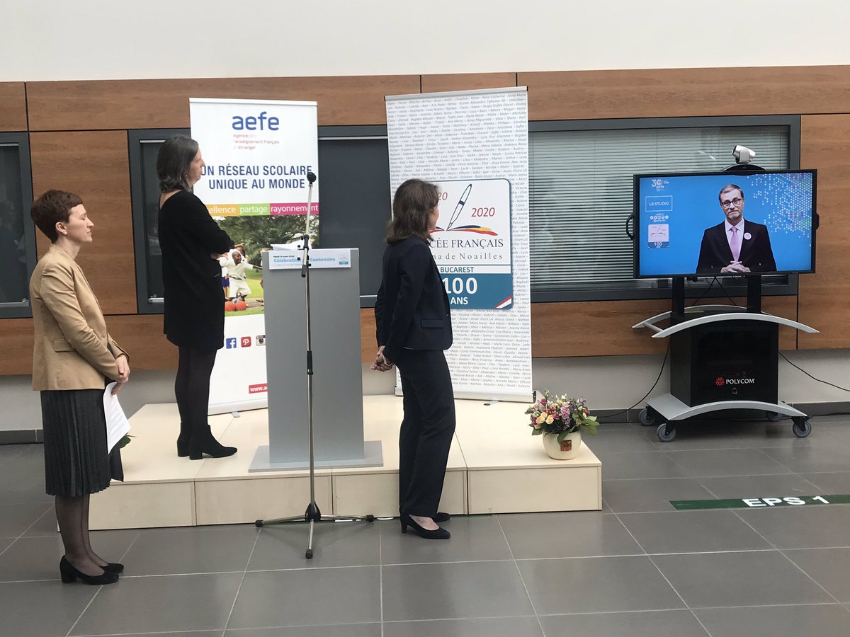 AdnLycee's tweet photo. Les 100 ans du lycée français Anna de Noailles de Bucarest « un lycée fier de son histoire, socle solide d’enseignement à la française pour les générations actuelles et futures » discours de Madame l’Ambassadrice, de Monsieur Brochet, directeur de l’AEFE et Madame Soulagnes. https://t.co/m8KHSk0NLM
