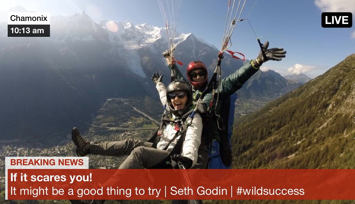 “If it scares you, it might be a good thing to try.” – Seth Godin 
Here author <a href="/BrainyLeaders/">Amy Posey</a> is paragliding with her husband from Plan Praz near Chamonix France in front of Mont Blanc. #wildsuccess <a href="/MHBusiness/">McGraw Hill Business</a> <a href="/VallelyKevin/">Kevin Vallely</a> <a href="/theaipgroup/">The AIP Group</a> @McGraw_Canada <a href="/MHEducation/">McGraw Hill</a>
