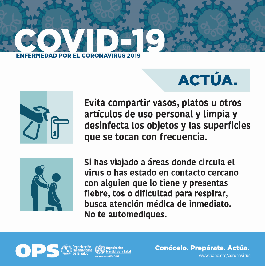 OPSOMSPeru's tweet photo. #COVID19 Actúa y protege a otros de enfermarse👇🏽

Evita compartir 🥛🍽️ u otros artículos de uso personal
🧽Limpia y desinfecta objetos y superficies de uso común 
🛬Si vienes de áreas donde circula el virus  o has estado en contacto cercano con esa persona busca atención médica https://t.co/H2NzPwPOln