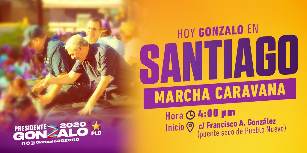 GonzaloCastillo's tweet photo. HOY #GonzaloCastillo en
📍SANTIAGO:
Marcha caravana, 4:00 pm.

#EquipoRedesGonzalo #GonzaloPresidente #aTrabajar #MásOportunidadesParaTodos 
#SantiagoEsDeGonzalo https://t.co/LFpEQQqVI2